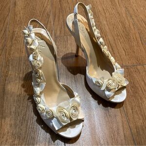 Cole Haan White Satin Rosette Appliqué Floral Slingbacks 9.5